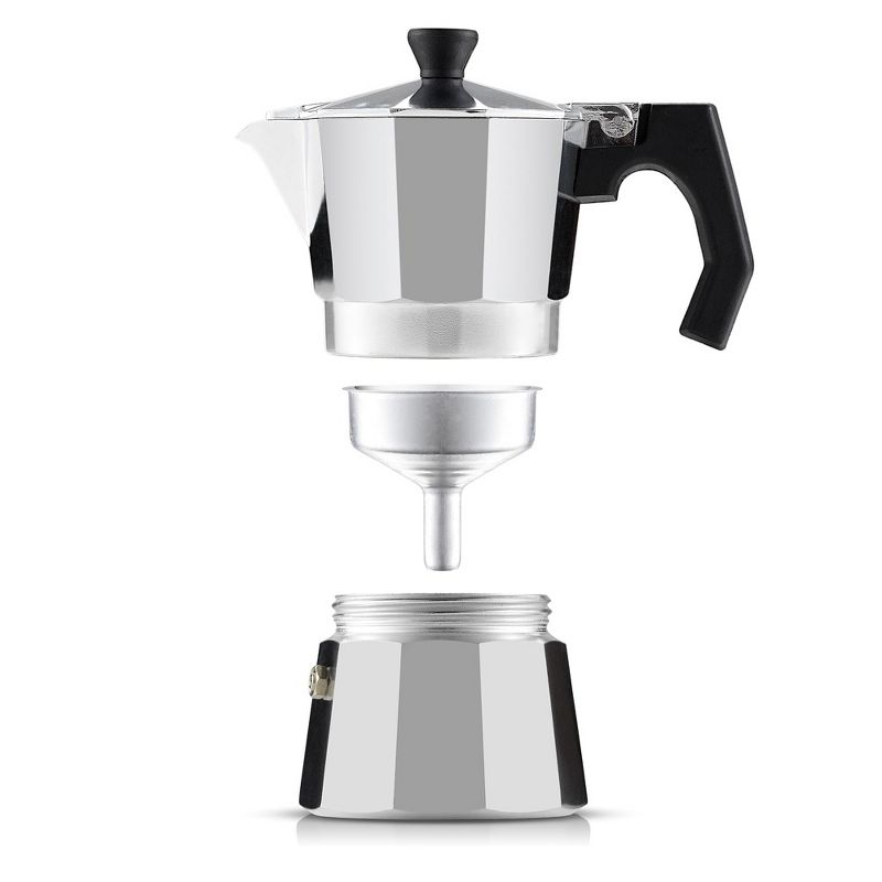 JoyJolt Italian Moka Pot 6 Cup Stovetop Espresso Maker Aluminum Coffee Percolator Coffee Pot - Silver, 4 of 9