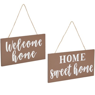 Farmlyn Creek 2 Pack Rustic Wood Welcome Sign, for Front Door Porch Decor, Home Sweet Home (5 x 10 in)