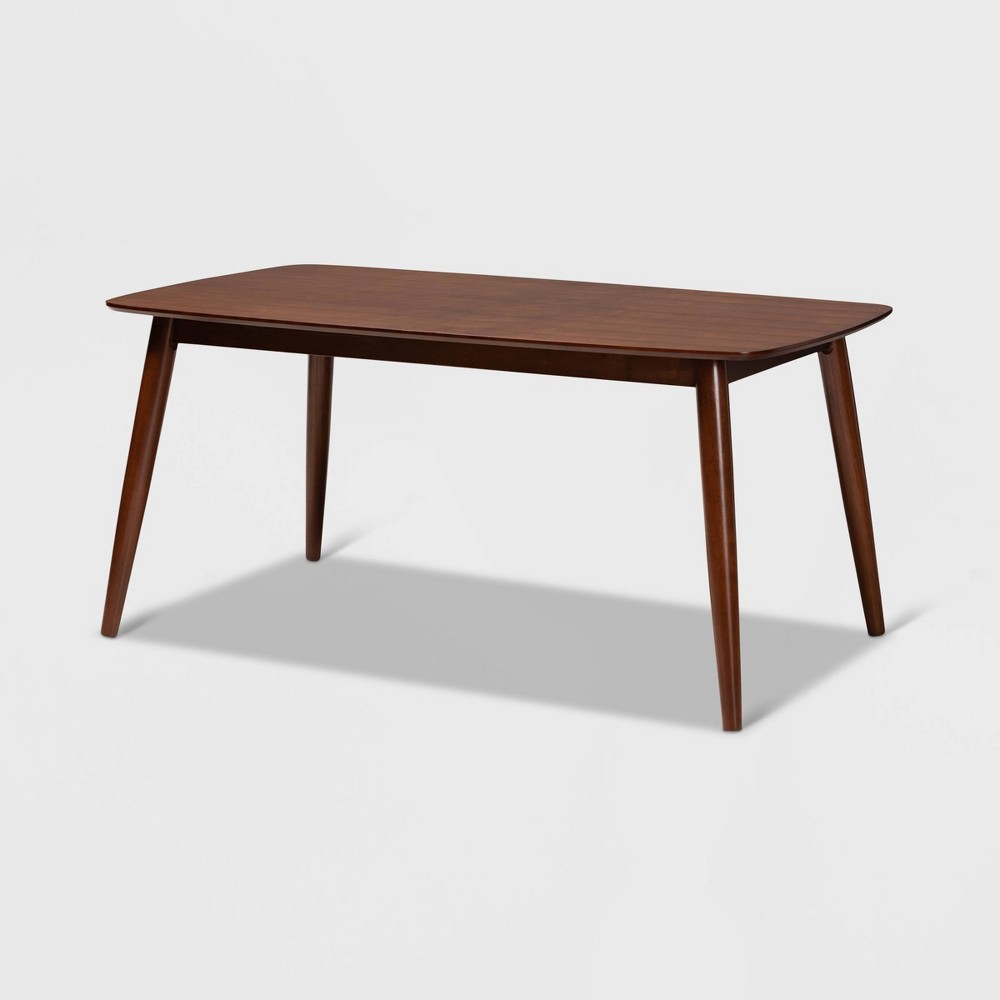 Photos - Garden & Outdoor Decoration Baxton Studio Edna Wood Dining Table Walnut: Mid-Century Modern, Seats 6, Rubberwood Construction