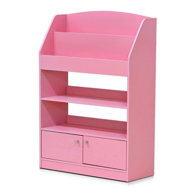 Photo 1 of [notes] Furinno KidKanac Bookshelf Bookcase with 4 Shelves and Toy Storage Cabinet for Bedroom, Living Room or Playroom Organization, Pink