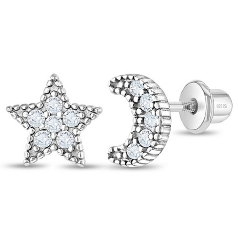 925 Sterling Silver Clear CZ Flower Screw Back Earrings For Little Girls