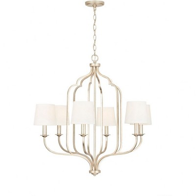 Elegant Ophelia 6-Light Chandelier with White Fabric Shades and Winter Gold Finish