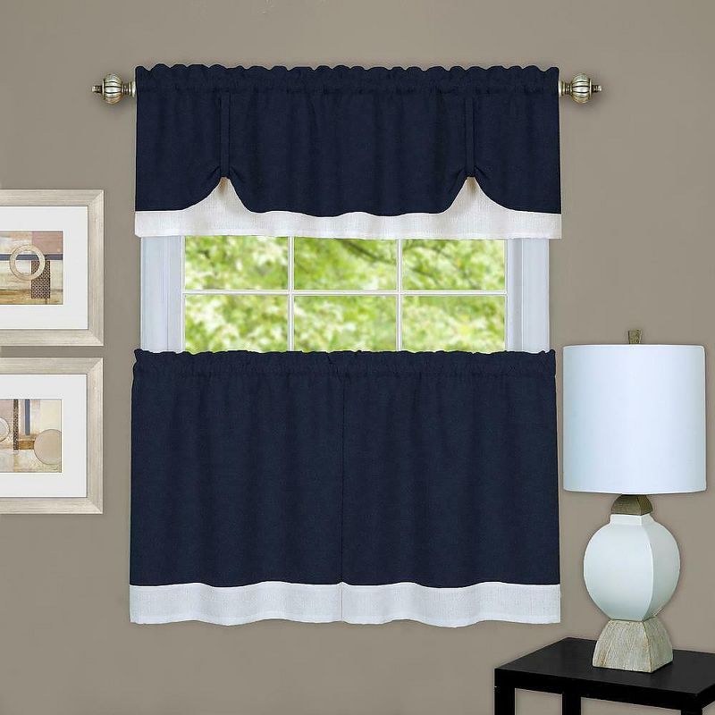 Kate Aurora Shabby Country Farmhouse Flax Styled Sheer Cafe 3 Piece Kitchen Curtain Tier & Valance Set, 1 of 2