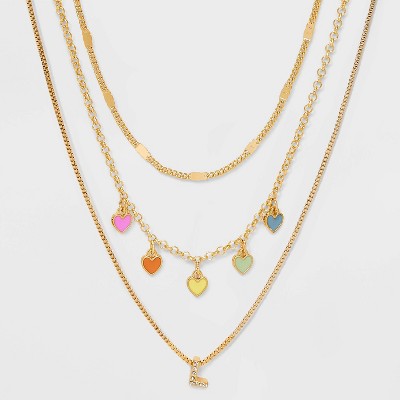 Girls' Multi Hearts Initial Necklace Set - art class™