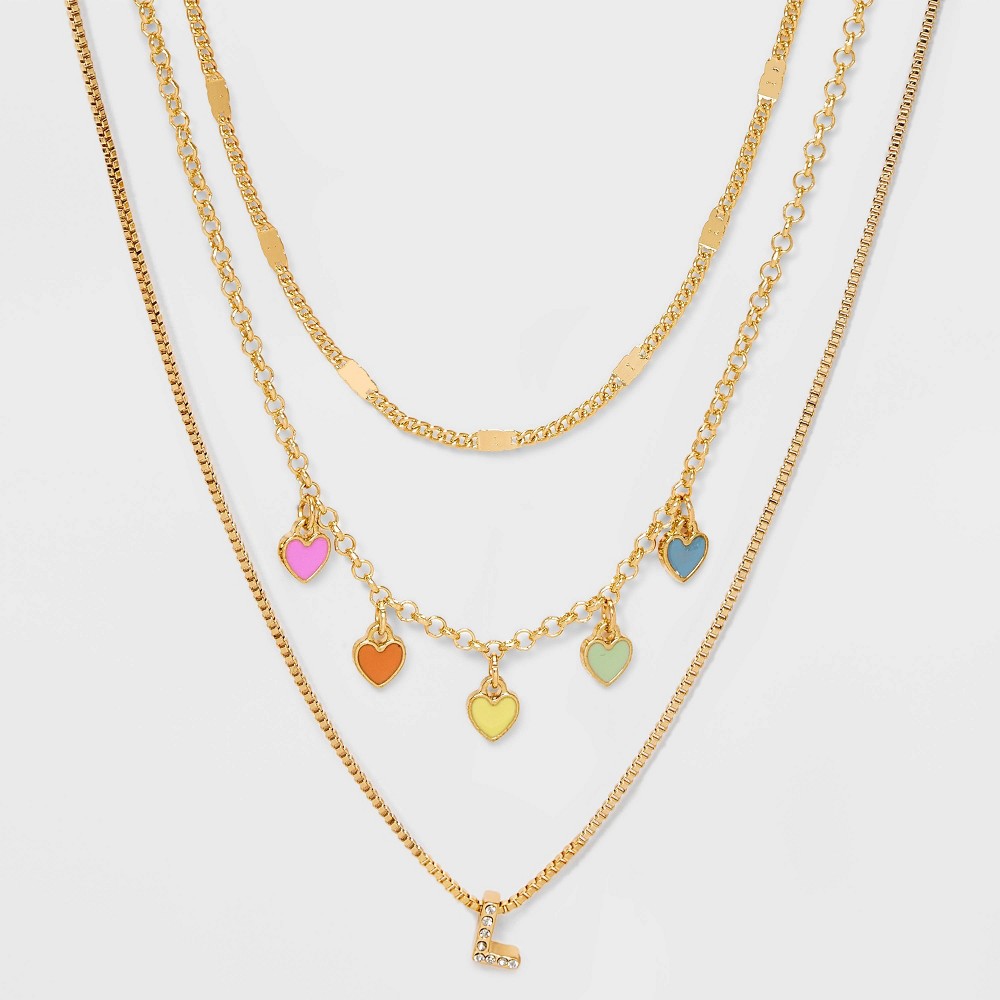 Girls L Initial with Multi Hearts Necklace Set - art class