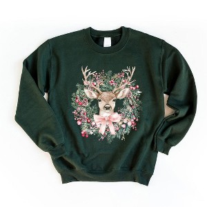 Simply Sage Market Women's Graphic Sweatshirt Coquette Deer Wreath - 1 of 4