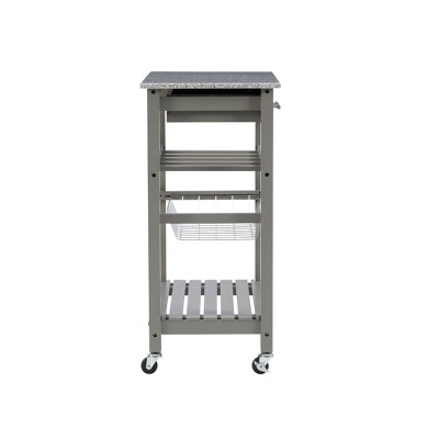Gray Granite Top Kitchen Cart with Wine and Spice Rack