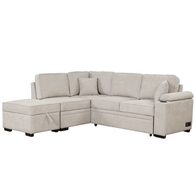 NicBex Modular Sectional Sofa Modern 2 In 1 Pull-Out Sofa Bed with Storage Ottoman Convertible L-Shaped Sofa Couch for Living Room,Apartment