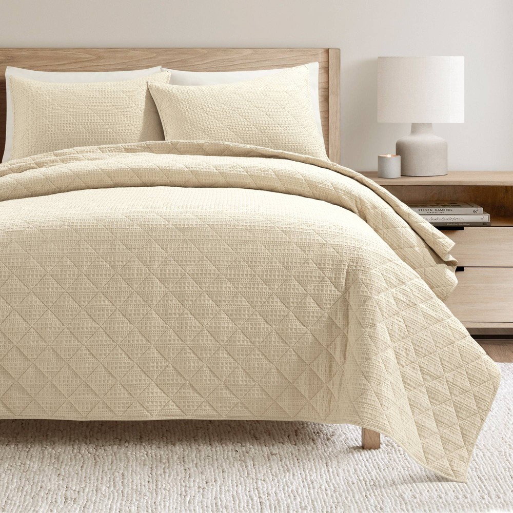 Lush Décor 3pc King Haniya Waffle Woven Textured Quilt Set Neutral: Year-Round Comfort, Machine Washable, OEKO-TEX Certified