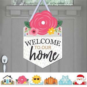 Big Dot of Happiness Holiday Welcome to Our Home - Hanging Seasonal Sign - Interchangeable Door Decor - 1 of 4