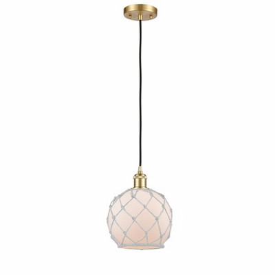 Farmhouse Rope - 1 Light Cord Hung Mini Pendant In Industrial Style-10 Inches Tall and 8 Inches Wide