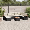 vidaXL 9 Piece Patio Sofa Set with Cushions Black Poly Rattan - Black and Cream With Table - 2 of 4