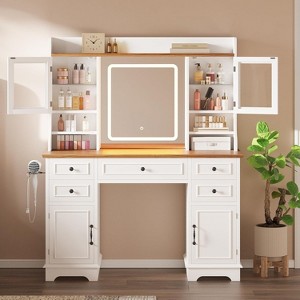 Acekool White Vanity Desk with Mirror, Adjustable Light, Drawers and Charging Ports for Bedroom or Dressing Room - 1 of 4