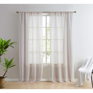 HLC.ME Penelope Faux Linen Textured Privacy Sheer Light Filtering Rod Pocket Curtains Panels, Set of 2 - 1 of 4