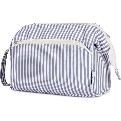 Narwey Striped Wide Open Makeup Bag Women, Travel Toiletry Bag
