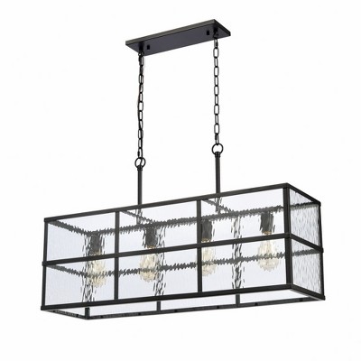 Matte Black and Clear Glass 4-Light Chandelier