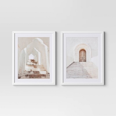 (Set of 2) 16"x20" Architecture Framed Arts Neutrals - Threshold™: Vertical Wall Art, Brown Frame, Paper Material, Sawtooth Back Mount