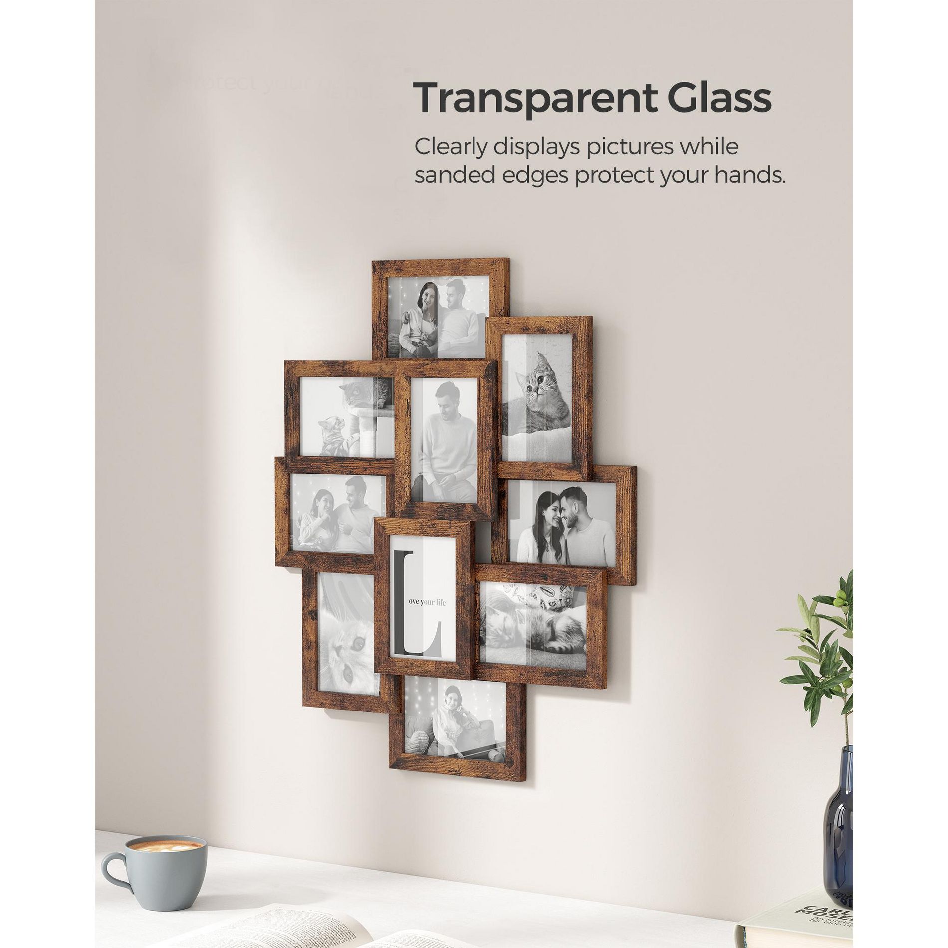 Collage Picture Frames, 4x6 Picture Frames Collage for Wall Decor, 10 Pack Photo Collage Frame for Gallery, Rustic Brown