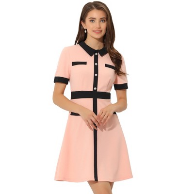 Allegra K Women's Vintage Work Contrast Color Short Sleeve Fit and Flare Dress