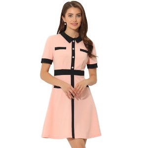 Allegra K Women's Vintage Work Contrast Color Short Sleeve Fit and Flare Dress - 1 of 4