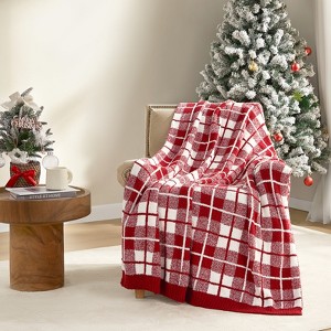 Snuggle Sac Reversible Plaid Knit Throw Blanket All-Season Warmth - 1 of 4