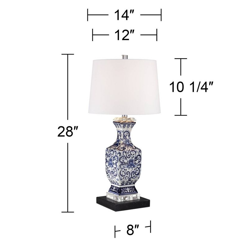 Barnes and Ivy Asian-Inspired Table Lamp 28" Tall with Square Black Marble Riser Blue White Drum Shade for Bedroom Living Room Nightstand, 4 of 8