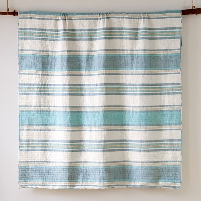 Kailua Twin Blue Cotton Reversible Quilt and Sham Set