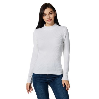 Lightweight Ribbed Mock Turtleneck For Women - Slim Fit - White