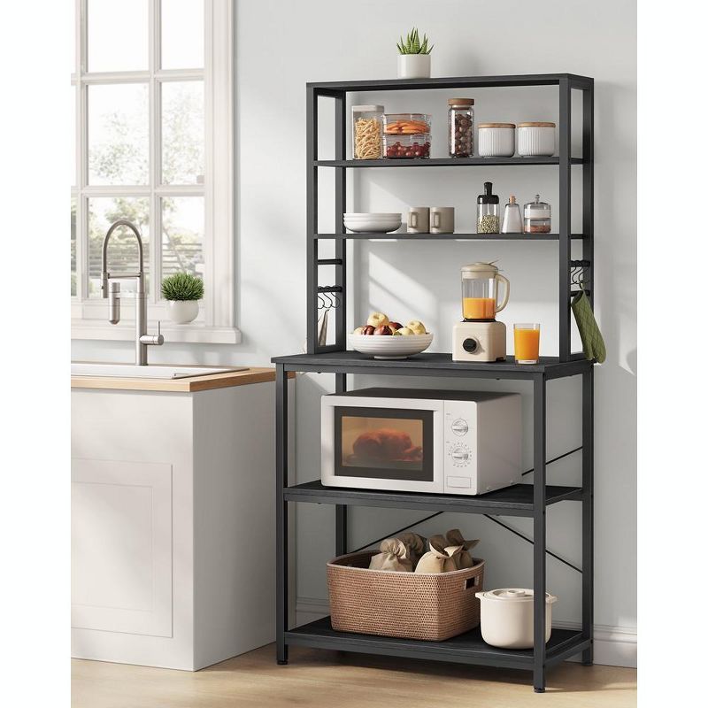 VASAGLE Baker's Rack Microwave Oven Stand Kitchen Tall Utility Storage Shelf 6 Hooks and Metal Frame, 2 of 8