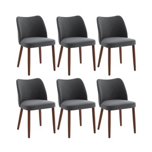 Dining Chair Set of 6, Linen Upholstered Dining Chair with Wood Legs, Wing Backrest, Wooden Kitchen Chair, Kitchen Chairs with Thick Cushions - 1 of 4