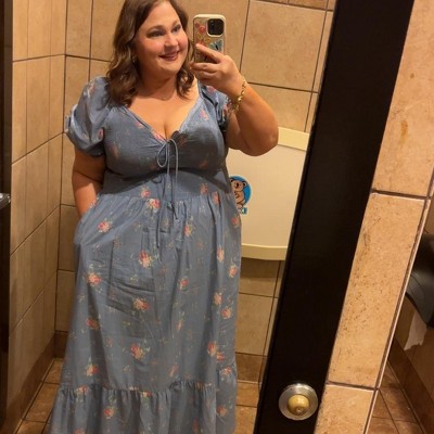 Women's Western Puff Short Sleeve Smocked Midi A-Line Dress - Universal  Thread Blue Floral 4X : Target