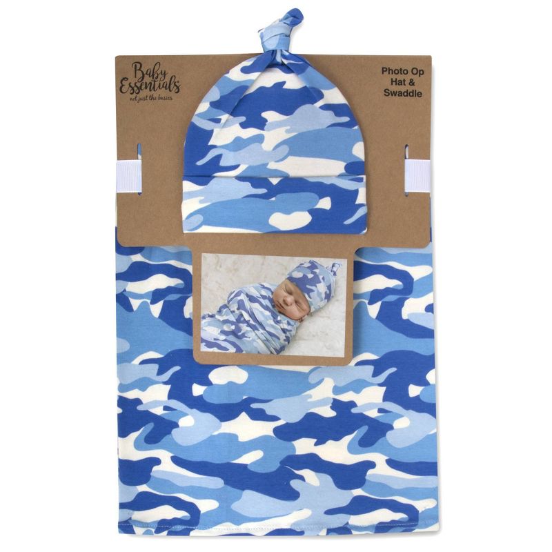 Baby Essentials Camo Print Swaddle Blanket and Knot Cap Set, 2 of 4
