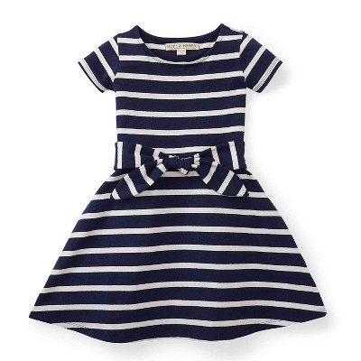 Image of Hope & Henry Girls' Tie-Waist Knit Dress (Navy with White Stripes, 6-12 Months)
