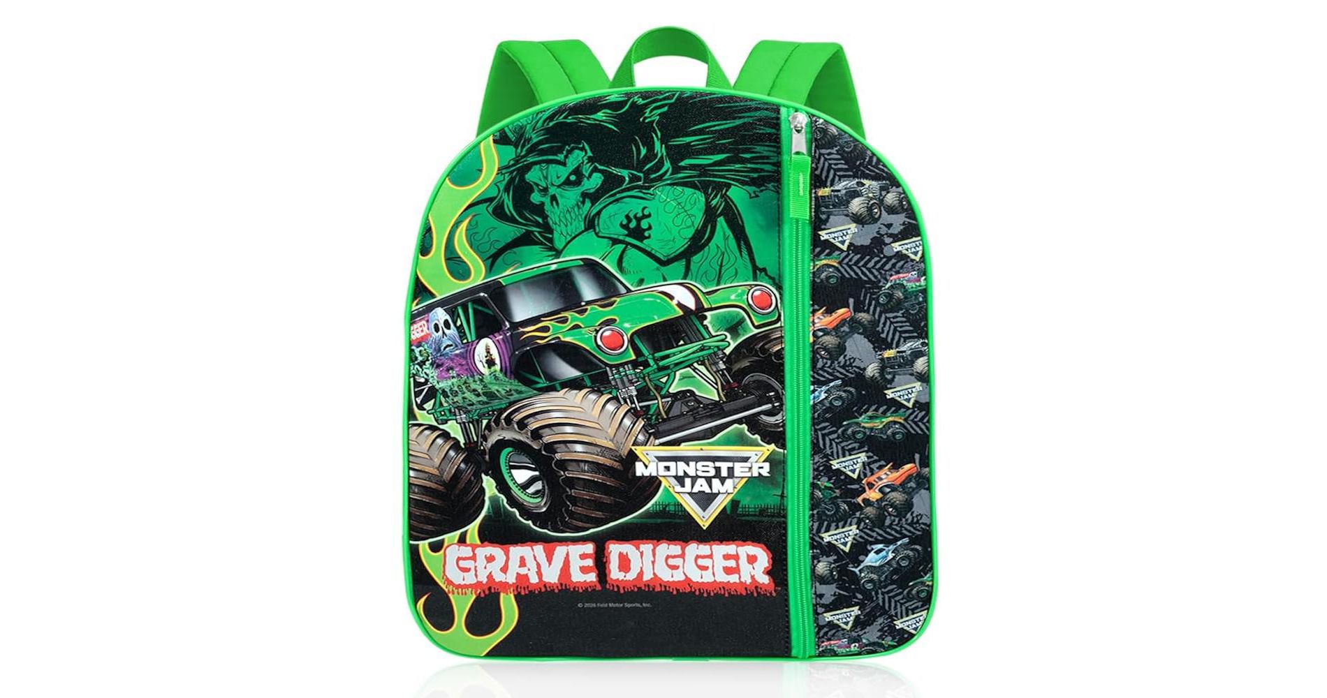 Fast Forward Monster Jam16" Kids Backpack Grave Digger School Bag with Front Pocket & Side Mesh, Lightweight for Kids