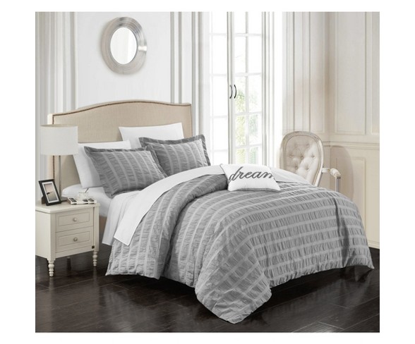 Queen 4pc Tornio Duvet Cover Set Gray - Chic Home