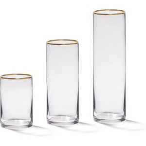 4E's Novelty Set of 3 Glass Cylinder Vases with Gold Rim – Elegant Centerpieces & Candle Holders - 1 of 4
