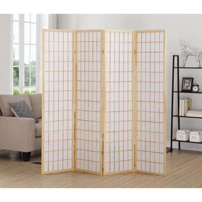 Roundhill Furniture 4 Panel Oriental Shoji Screen / Room Divider, Natural