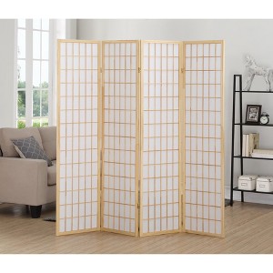 Roundhill Furniture 4 Panel Oriental Shoji Screen / Room Divider, Natural - 1 of 4