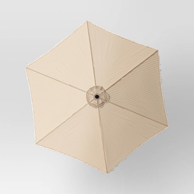 7.5&#39;x7.7&#39; Hexagon Macrame Outdoor Patio Market Umbrella Beige with Faux Wood Pole - Threshold&#8482;