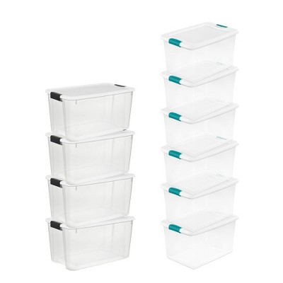 Sterilite Storage System Solution With 106 Quart Clear Latching Storage  Tote, 4 Pack And 66 Quart Plastic Stackable Storage Tote, 4 Pack : Target