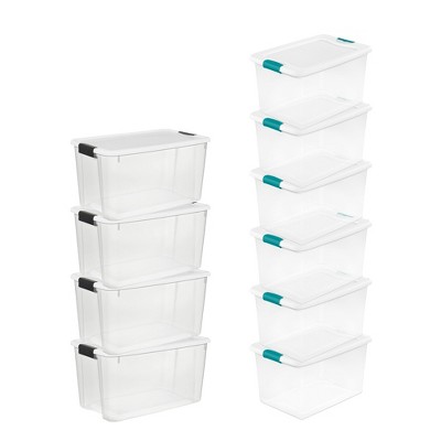 Sterilite Clear Stackable Bins, 70 Quart Ultra Latch Storage Boxes (4 Pack) & 64 Quart Container Totes (6 Pack) with Latching Lids