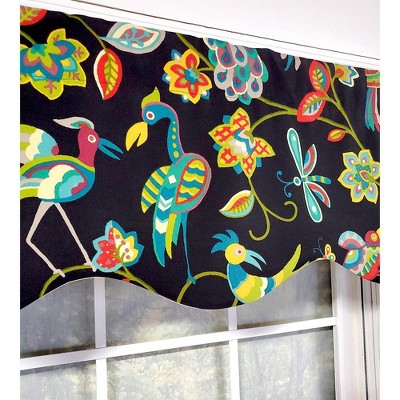Luxurious Black Cotton Valance with Colorful Birds Pattern