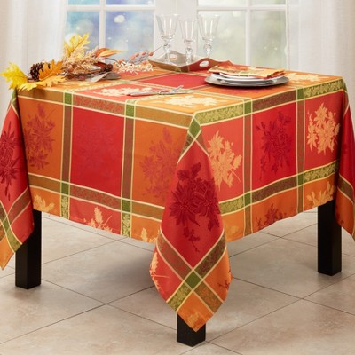 Elegant Orange Jacquard Fall Leaves Square Tablecloth