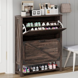 Shoe Cabinet with 2 Flip Drawers, Narrow Slim 5 Tier Shoe Storage Cabinet - 1 of 4