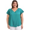Women's Plus Size V Neck Shoulder Pleated Ruffle Short Sleeve Dressy Casual Blouses - GRACE & GRANDEUR - 4 of 4