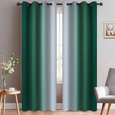 Yakamok Greyish White and Dark Green Ombre Curtains(52x84 Inch, 2 Panels)