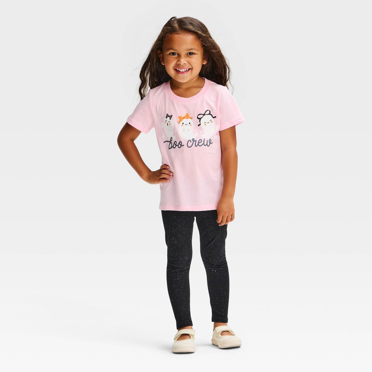 Toddler Girls' Boo Crewneck Halloween Graphic T-Shirt - Pink - thumbnail 4
