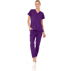 MediChic Womens 8-Pocket Scrubs Set- V-Neck with 4-Pocket Jogger Scrub Pants - 1 of 4
