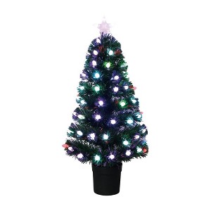 Season's Designs 36" Green Plastic Christmas Tree with LED Star Topper in Black Pot Indoor Decoration for Mantel and Tabletop - 1 of 1