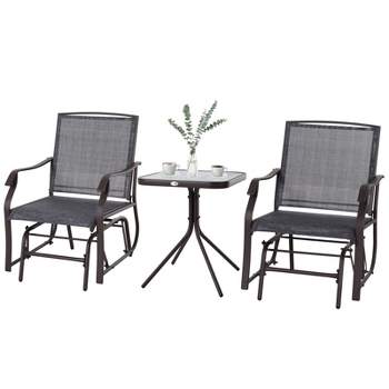 Outsunny 3 Pcs Outdoor Gliders Set Bistro Set with Glass Top Table for Patio, Garden, Backyard, Lawn